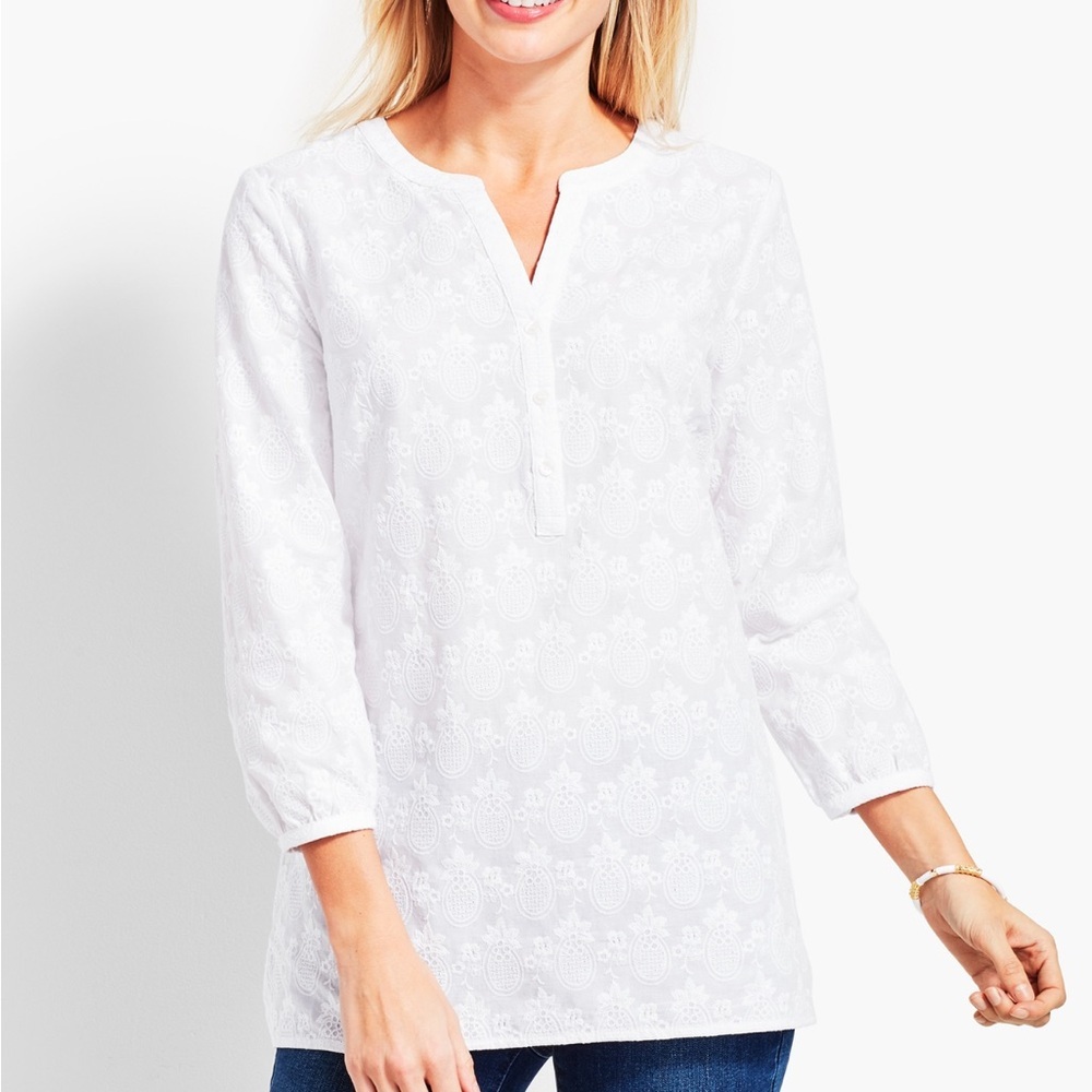 Talbots White Eyelet Tunic Blouse